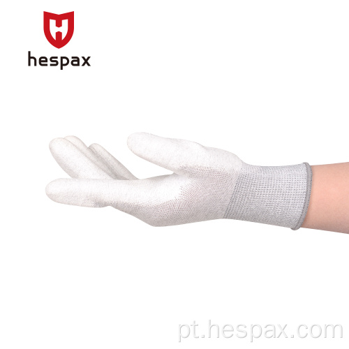 Hespax Polyester Fiber Anti-estático PU Luvas de trabalho